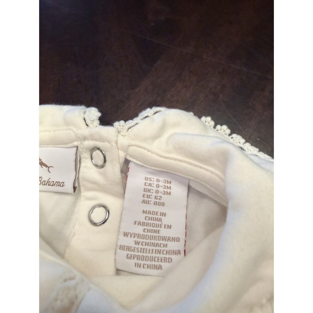Tommy Bahama Girls 0-3 mo long sleeve collar ruffle ivory cream one piece - Picture 3 of 6